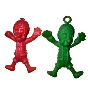 Vintage Green & Red Hard Rubber Paratrooper Parachute Toy Figure 2”